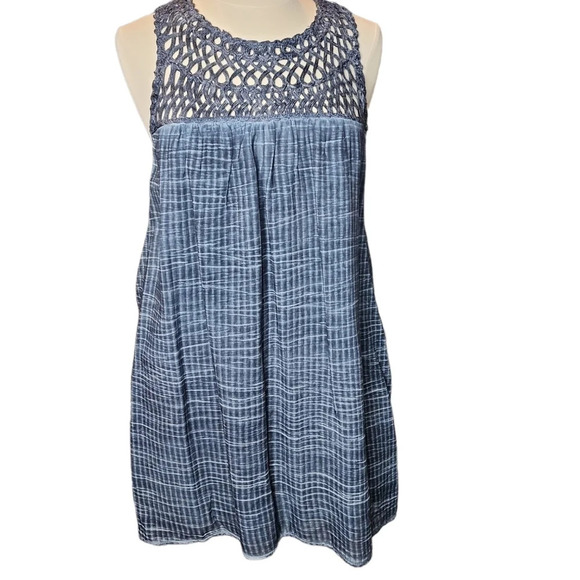 Pilcro and the Letterpress Anthropologie Macrame Tunic Dress Blue Size MP - Picture 1 of 15